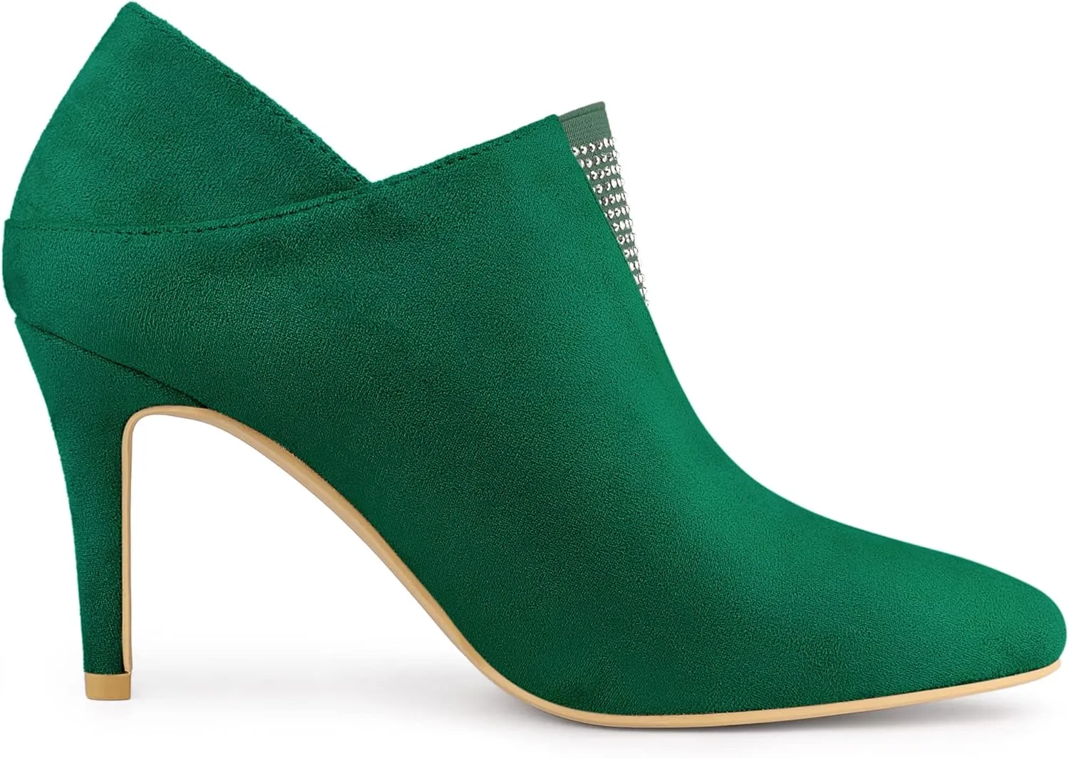 Allegra K Women's Pointed Toe Rhinestones Pull on Stiletto Heel Ankle Booties