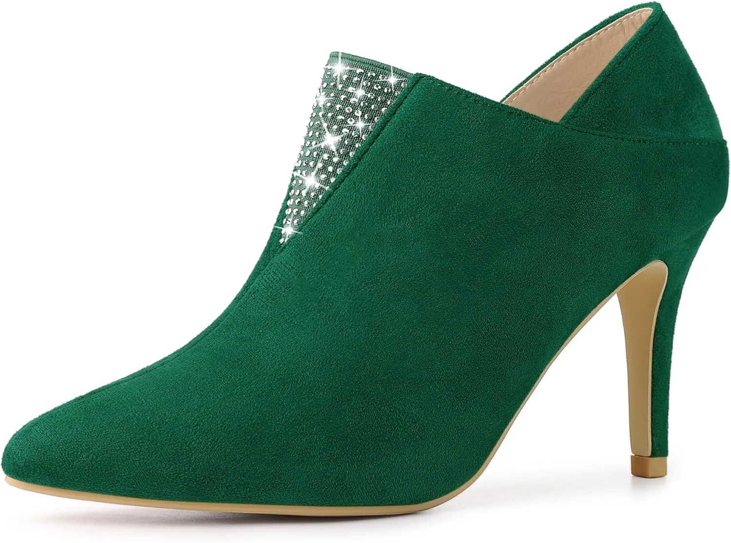 Allegra K Women's Pointed Toe Rhinestones Pull on Stiletto Heel Ankle Booties