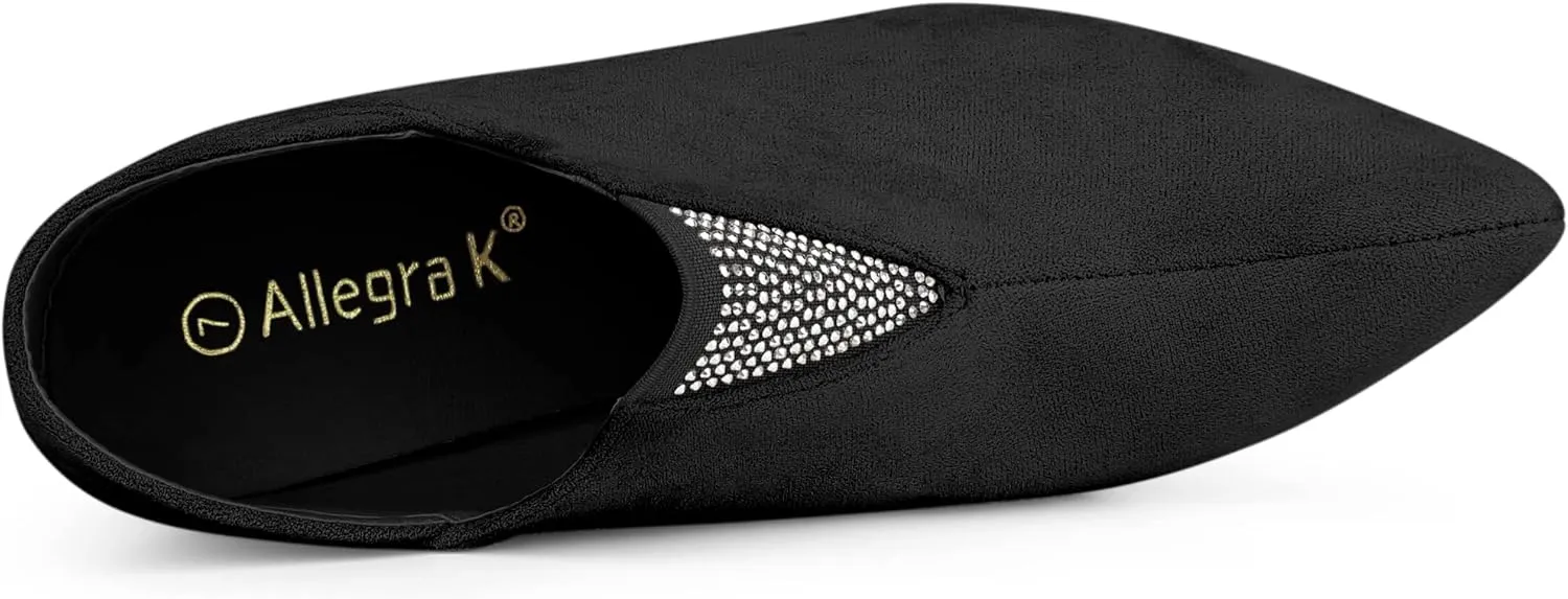 Allegra K Women's Pointed Toe Rhinestones Pull on Stiletto Heel Ankle Booties