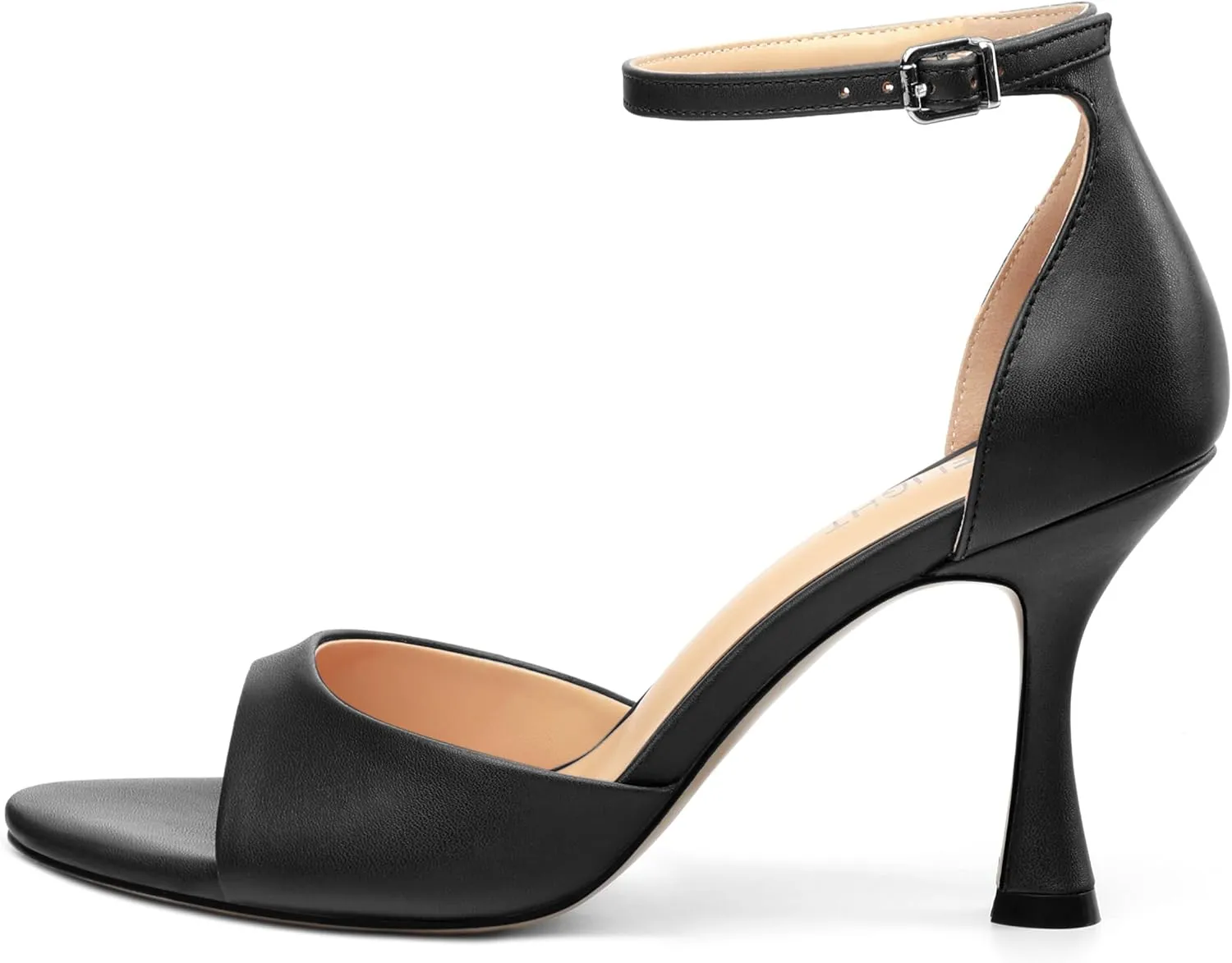 AMBELIGHT Women`s Stiletto High Round Open Toe Pumps Ankle Strap Buckle Peep Kitten Heels Sexy Dressy Sandals Wedding Evening Party Summer Shoes For Women 3.5 Inch