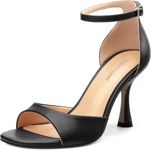 AMBELIGHT Women`s Stiletto High Round Open Toe Pumps Ankle Strap Buckle Peep Kitten Heels Sexy Dressy Sandals Wedding Evening Party Summer Shoes For Women 3.5 Inch