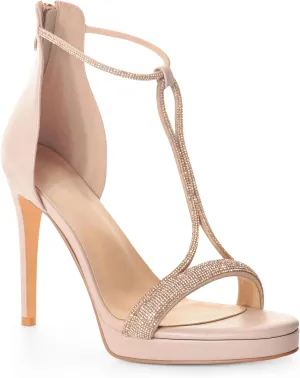 ANN CREEK Womens Platform Heeled Sandals Stiletto Heels for Women Sexy Open Toe Strappy Heels Zipper Bridal Wedding Dress Shoes Summer Heels Sandals Glitter Nude Size US9