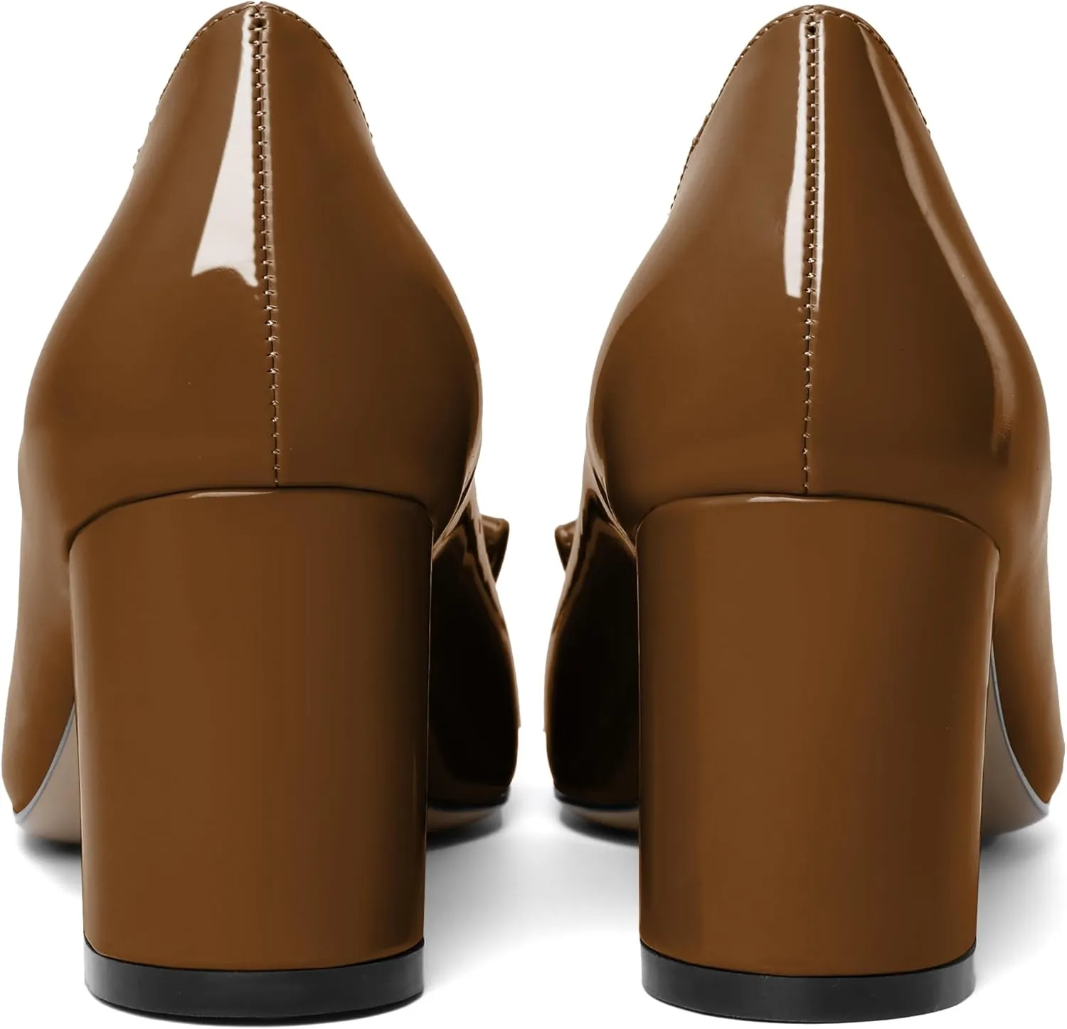 AUMOTED Women's Chunky Block Heel Pumps Closed Square Toe Slip On Patent Buckle Bow Pumps Heels Ladies Work Office Dress Shoes 2.5 Inches