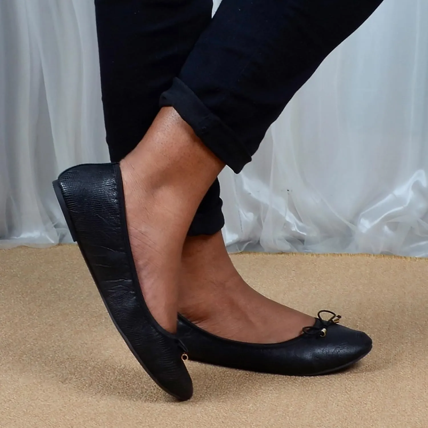 Ballet Flats Shoes for Women Portable Foldable Comfort Travel Shoes Bowknot Round Toe Slip-On Dress Flats
