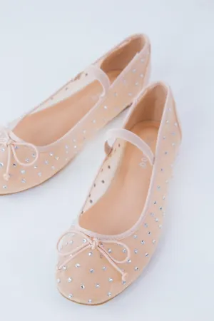 BAMBOO Women's Studded Mesh Ballet Flats with Bow Detail