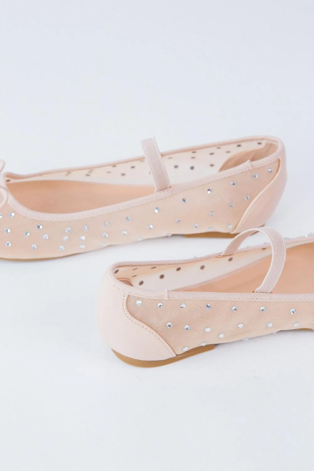 BAMBOO Women's Studded Mesh Ballet Flats with Bow Detail
