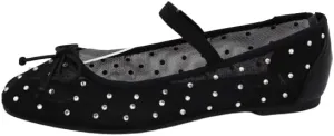 BAMBOO Women's Studded Mesh Ballet Flats with Bow Detail