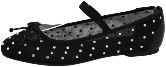 BAMBOO Women's Studded Mesh Ballet Flats with Bow Detail