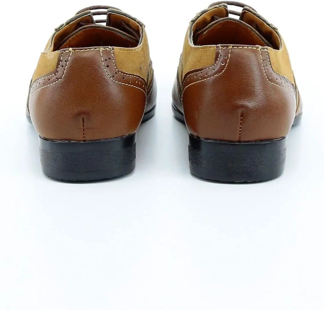 Boys Suede Faux Leather Mix Brogue Dress Lace Up Shoes Formal Prom Classic Footwear