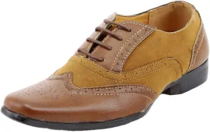 Boys Suede Faux Leather Mix Brogue Dress Lace Up Shoes Formal Prom Classic Footwear