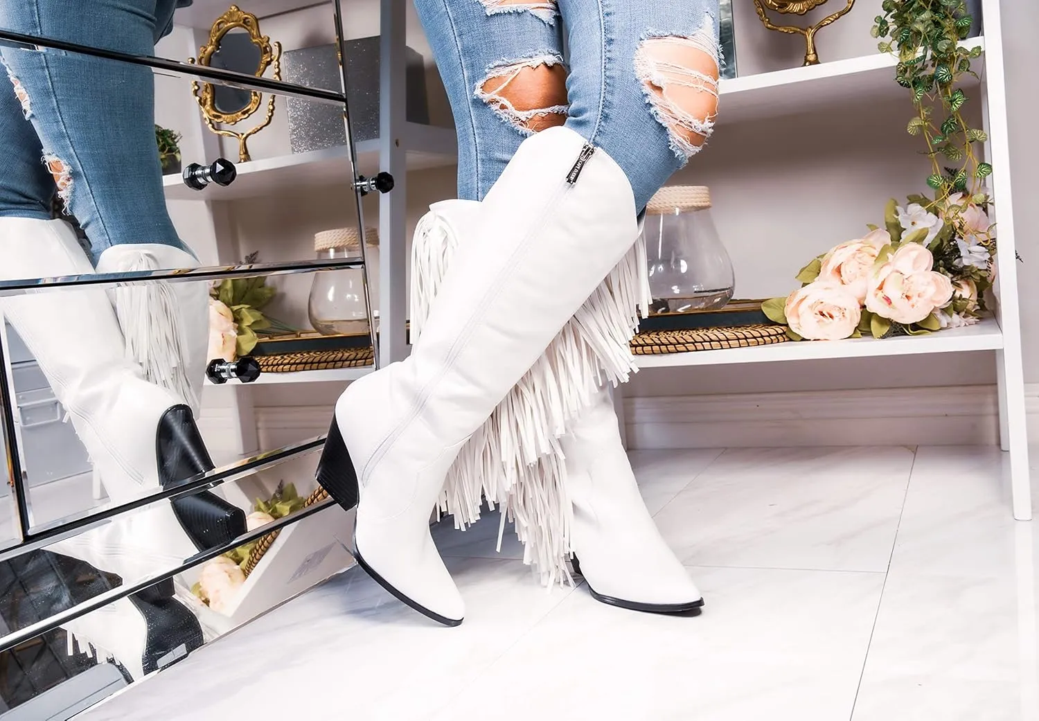 Cape Robbin Cowtown Cowboy Mid Calf Boots Women Western Cowgirl Boots with Chunky Block Heels