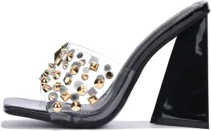 Cape Robbin Maxfield Spike Stud Square Toe Block Heels (Maxfield)