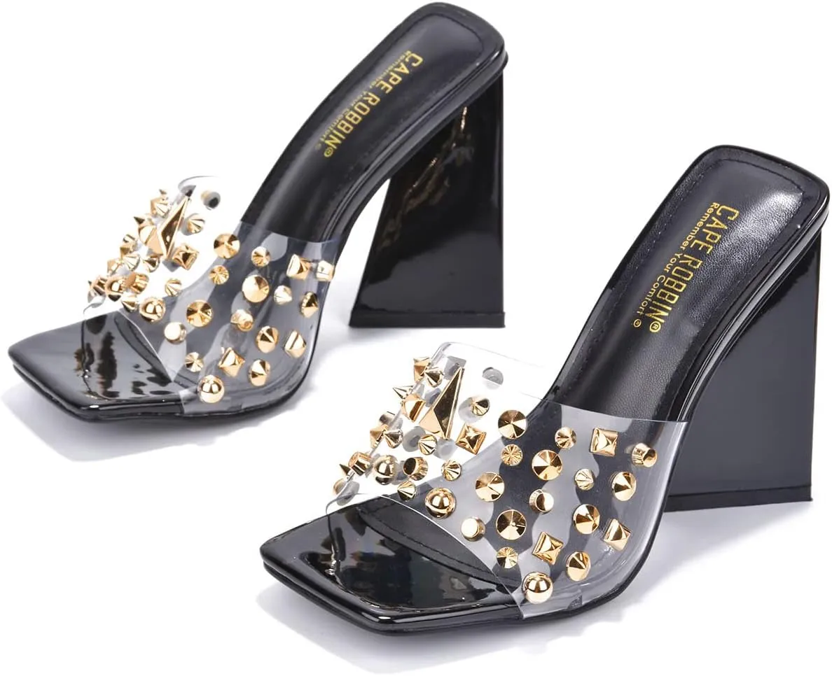 Cape Robbin Maxfield Spike Stud Square Toe Block Heels (Maxfield)