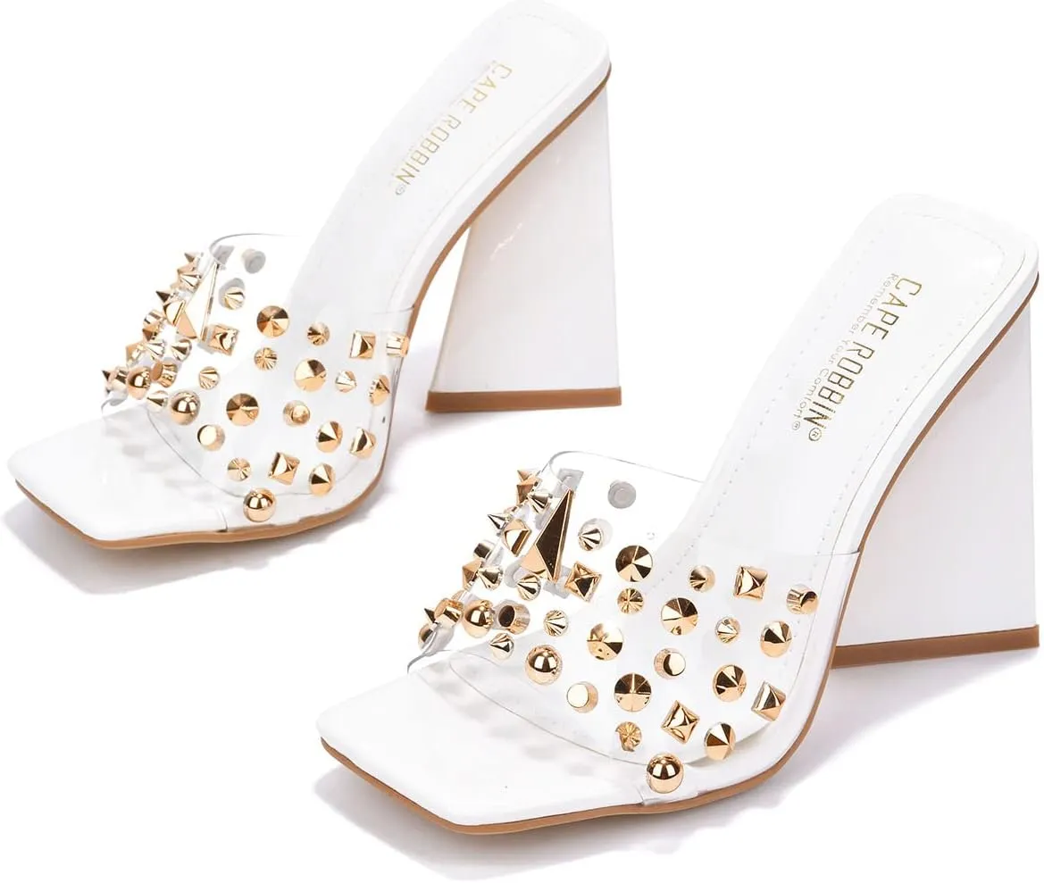 Cape Robbin Maxfield Spike Stud Square Toe Block Heels (Maxfield)