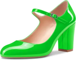 Castamere Women Mid Chunky Block Heel Round Toe Pumps Mary Jane Ankle Strap Office Party Dress Shoes 3.3 Inches Heels