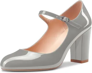 Castamere Women Mid Chunky Block Heel Round Toe Pumps Mary Jane Ankle Strap Office Party Dress Shoes 3.3 Inches Heels