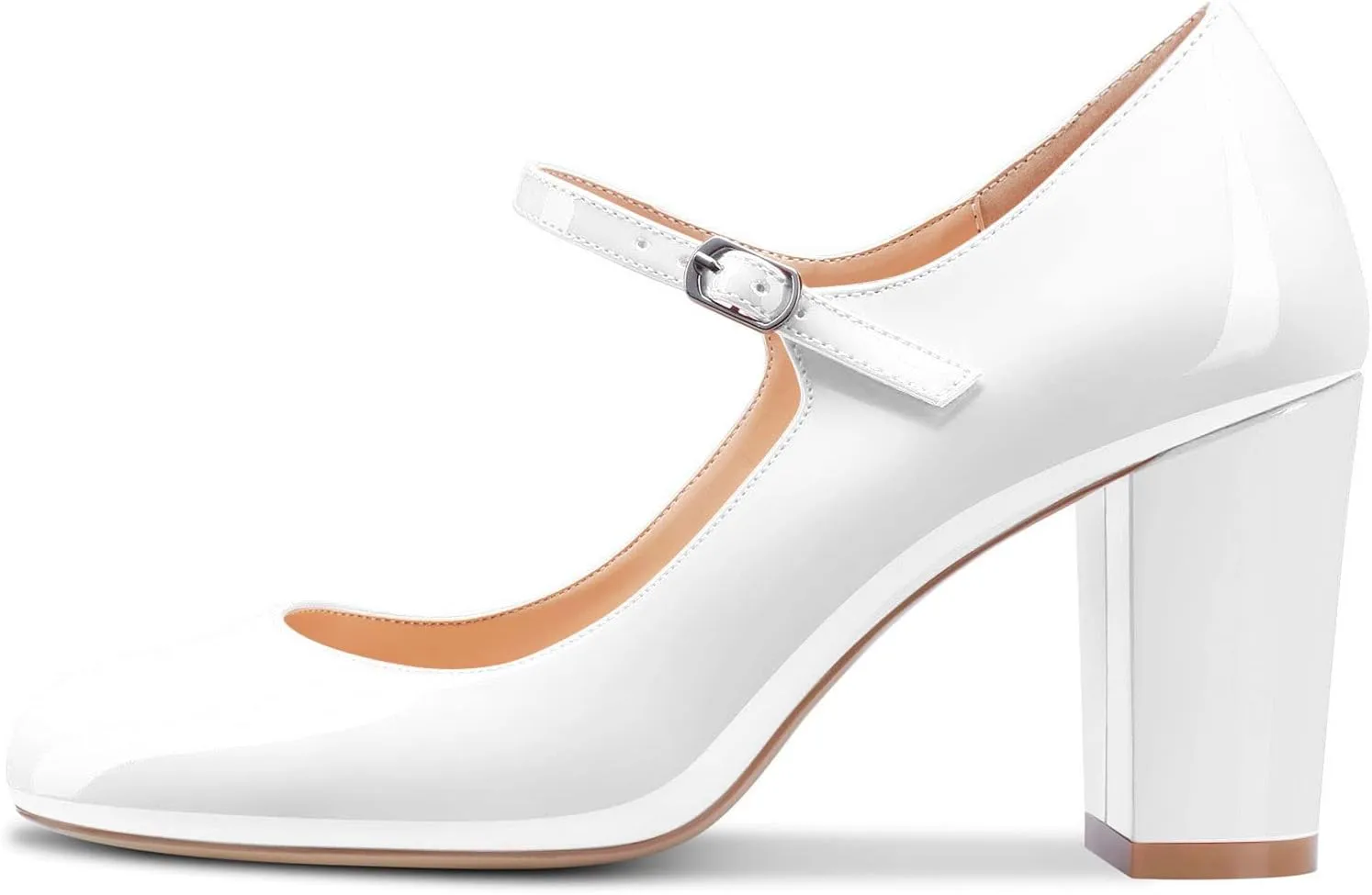 Castamere Women Mid Chunky Block Heel Round Toe Pumps Mary Jane Ankle Strap Office Party Dress Shoes 3.3 Inches Heels