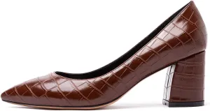 Castamere Womens Chunky Block Heels Pointed Toe Slip-on Mid-Heel Leather Lining Pumps 6CM