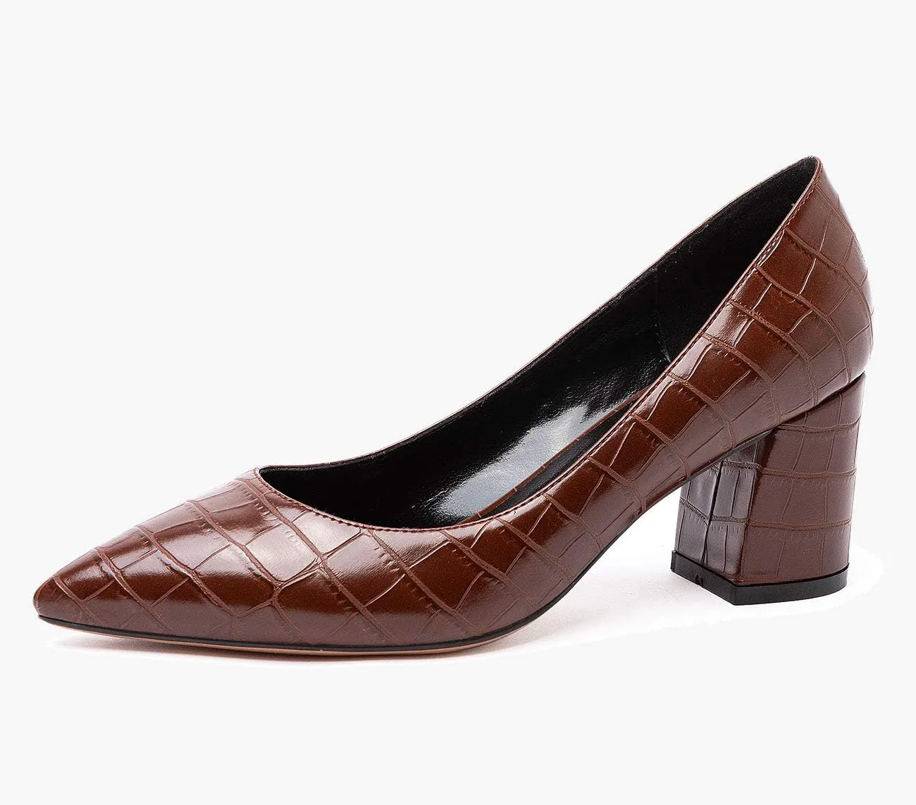 Castamere Womens Chunky Block Heels Pointed Toe Slip-on Mid-Heel Leather Lining Pumps 6CM