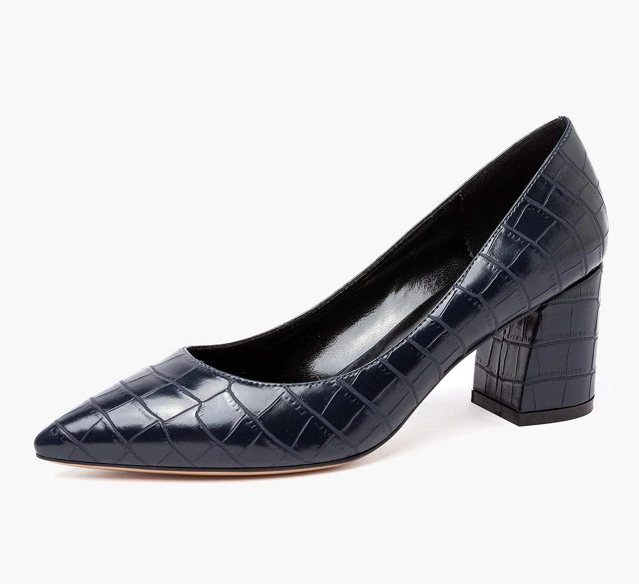 Castamere Womens Chunky Block Heels Pointed Toe Slip-on Mid-Heel Leather Lining Pumps 6CM