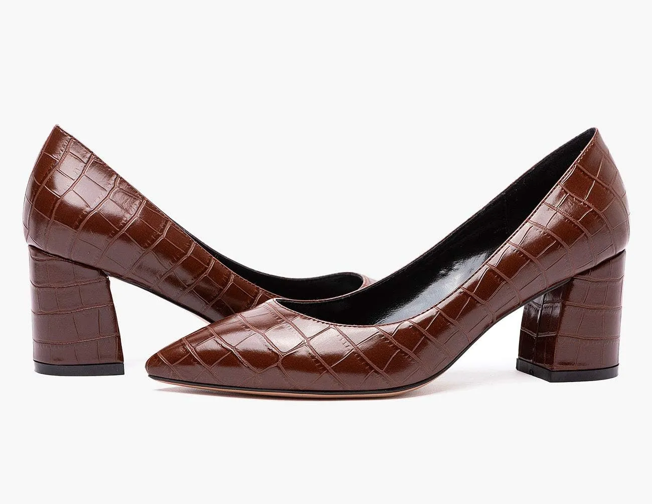 Castamere Womens Chunky Block Heels Pointed Toe Slip-on Mid-Heel Leather Lining Pumps 6CM