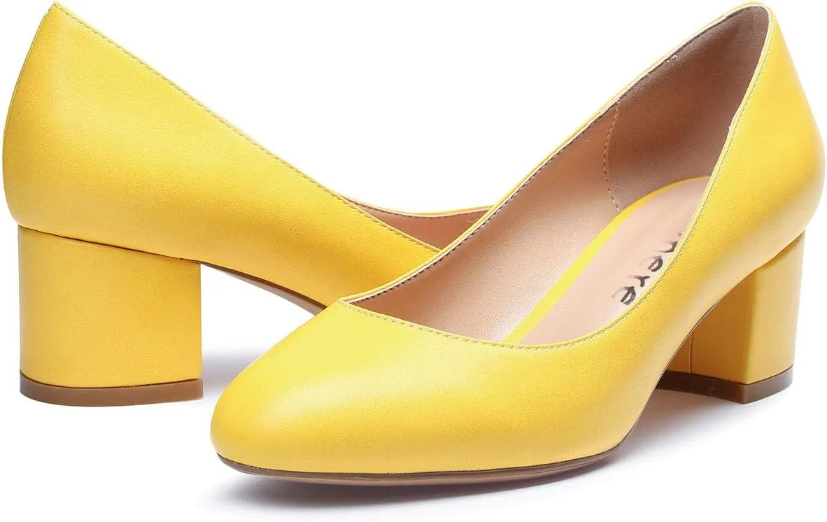 Castamere Womens Chunky Block Heels Round-Toe Slip-on Mid-Heel Basic Pumps 5CM Heels