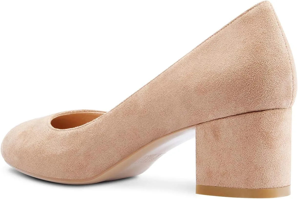 Castamere Womens Chunky Block Heels Round-Toe Slip-on Mid-Heel Basic Pumps 5CM Heels