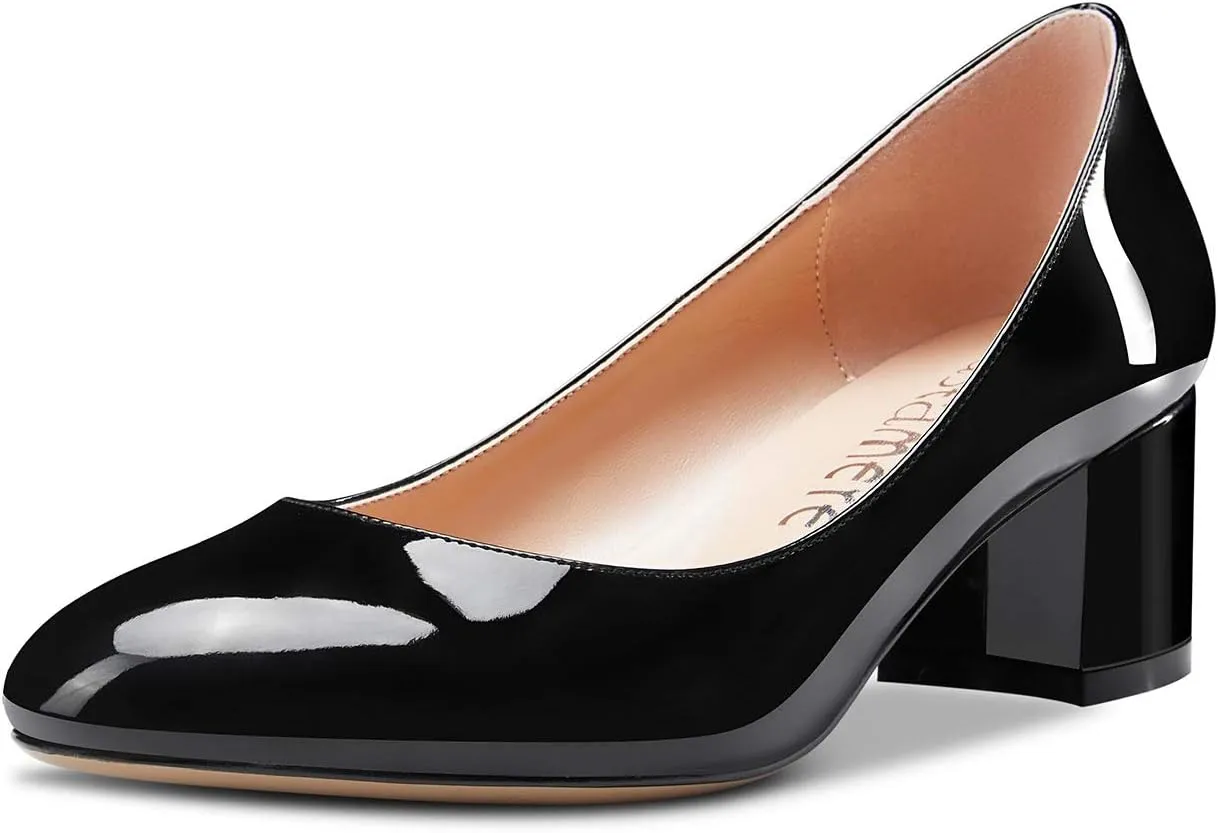 Castamere Womens Chunky Block Heels Round-Toe Slip-on Mid-Heel Basic Pumps 5CM Heels