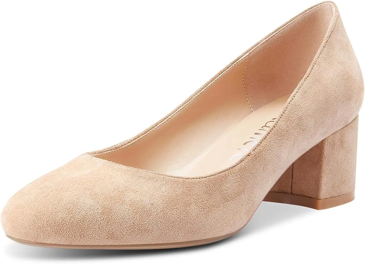 Castamere Womens Chunky Block Heels Round-Toe Slip-on Mid-Heel Basic Pumps 5CM Heels