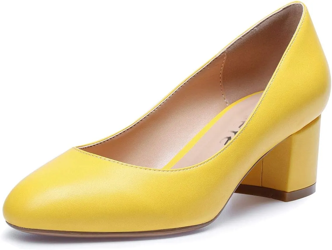 Castamere Womens Chunky Block Heels Round-Toe Slip-on Mid-Heel Basic Pumps 5CM Heels
