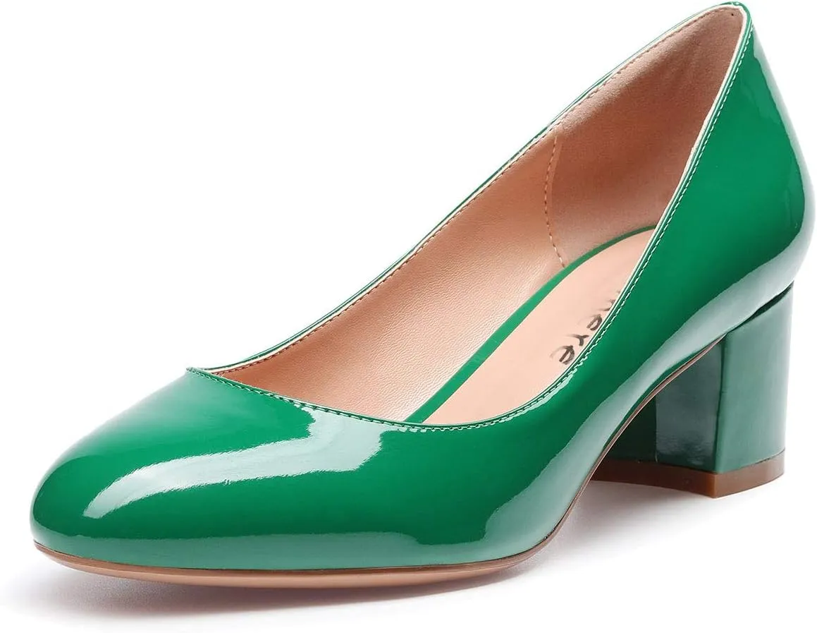 Castamere Womens Chunky Block Heels Round-Toe Slip-on Mid-Heel Basic Pumps 5CM Heels