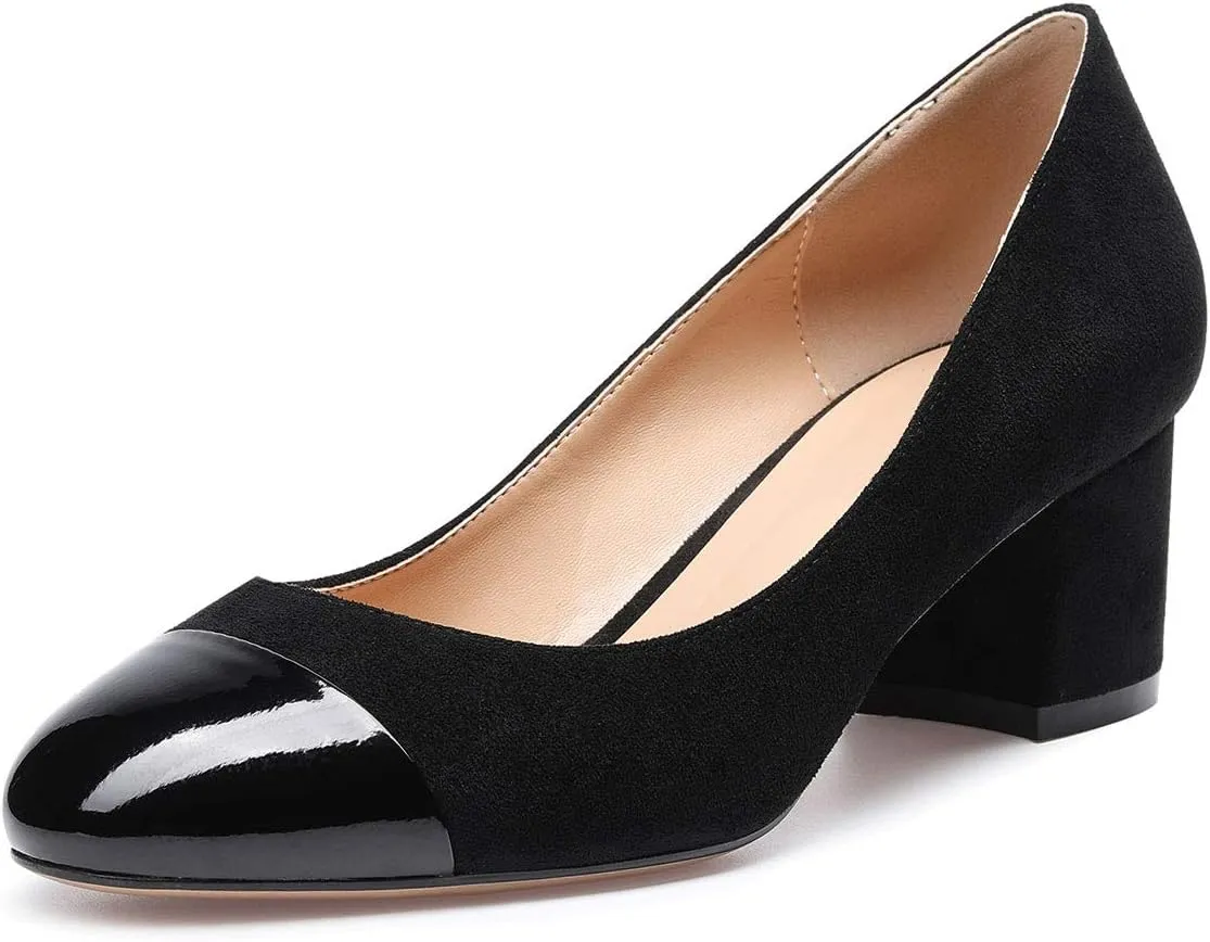 Castamere Womens Chunky Block Heels Round-Toe Slip-on Mid-Heel Basic Pumps 5CM Heels