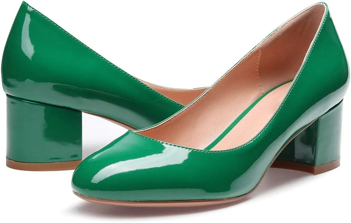 Castamere Womens Chunky Block Heels Round-Toe Slip-on Mid-Heel Basic Pumps 5CM Heels