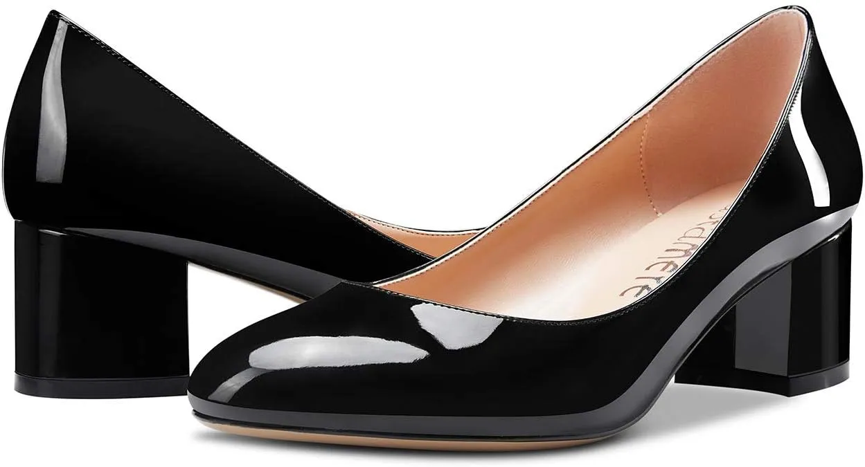Castamere Womens Chunky Block Heels Round-Toe Slip-on Mid-Heel Basic Pumps 5CM Heels