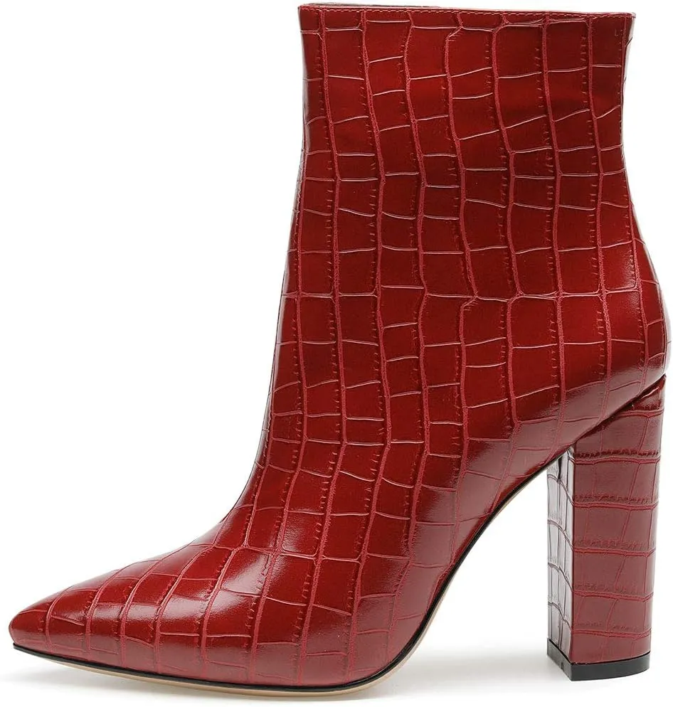 Castamere Womens High Block Heels Ankle Boots Pointed Toe Slip-on Boot with Zipper 10CM Heels