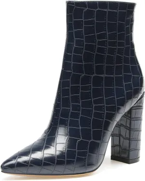Castamere Womens High Block Heels Ankle Boots Pointed Toe Slip-on Boot with Zipper 10CM Heels