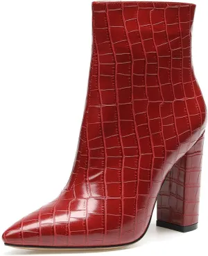 Castamere Womens High Block Heels Ankle Boots Pointed Toe Slip-on Boot with Zipper 10CM Heels