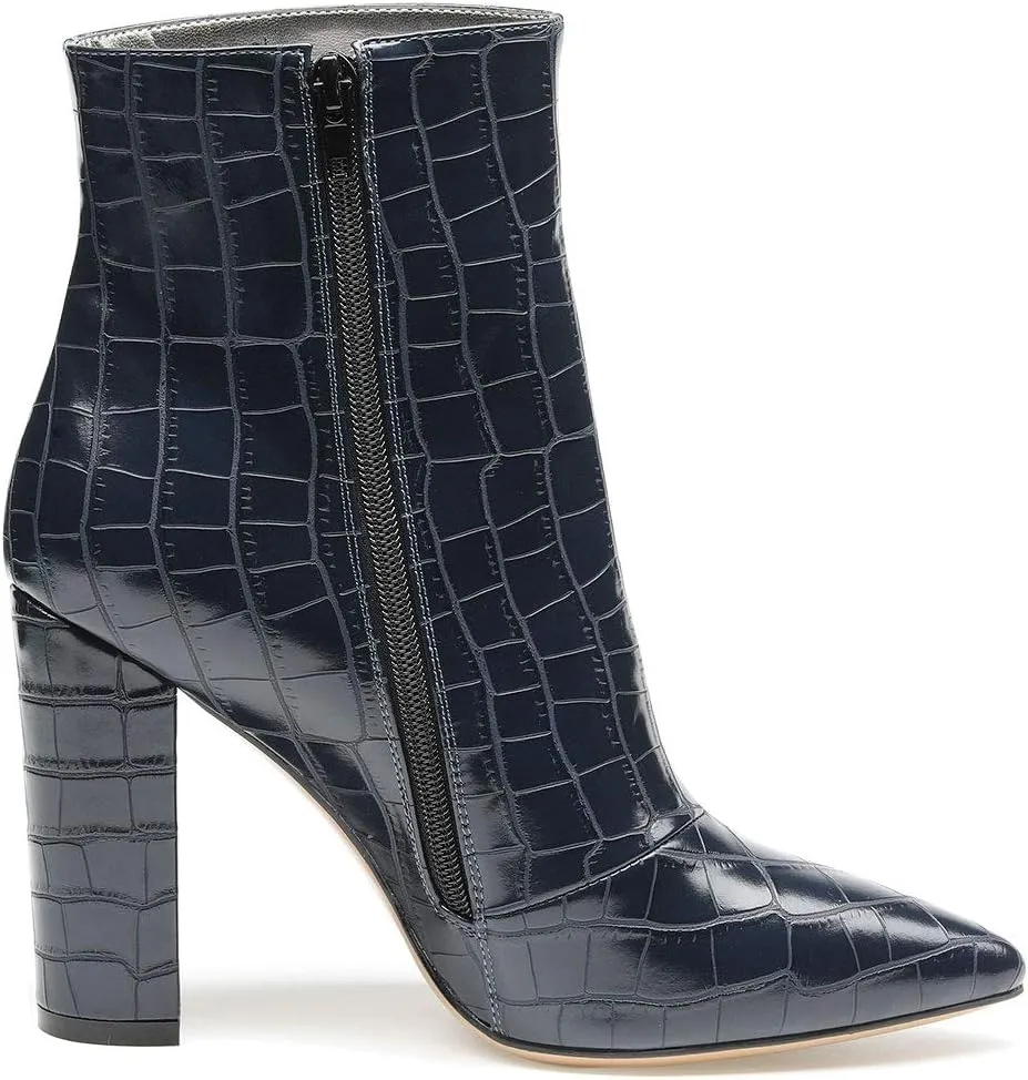 Castamere Womens High Block Heels Ankle Boots Pointed Toe Slip-on Boot with Zipper 10CM Heels