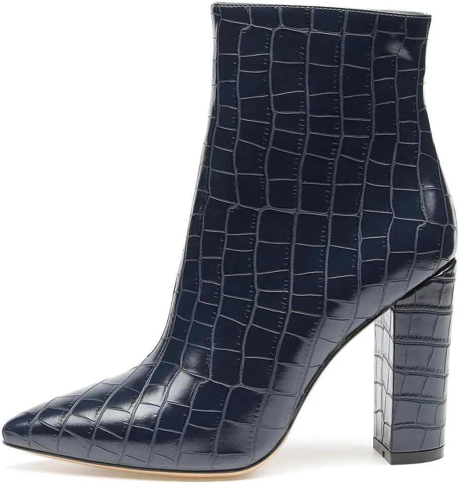 Castamere Womens High Block Heels Ankle Boots Pointed Toe Slip-on Boot with Zipper 10CM Heels