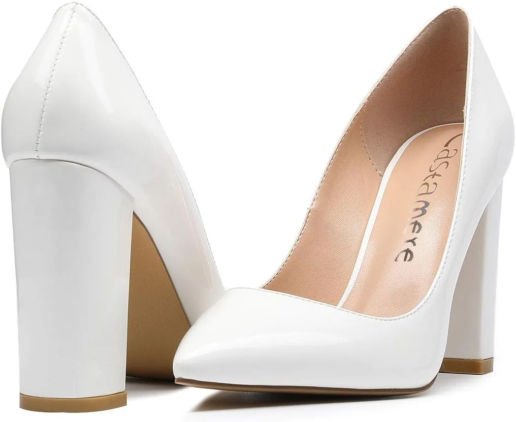 Castamere Womens High Block Heels Pointed Toe Slip-on Pumps 10CM