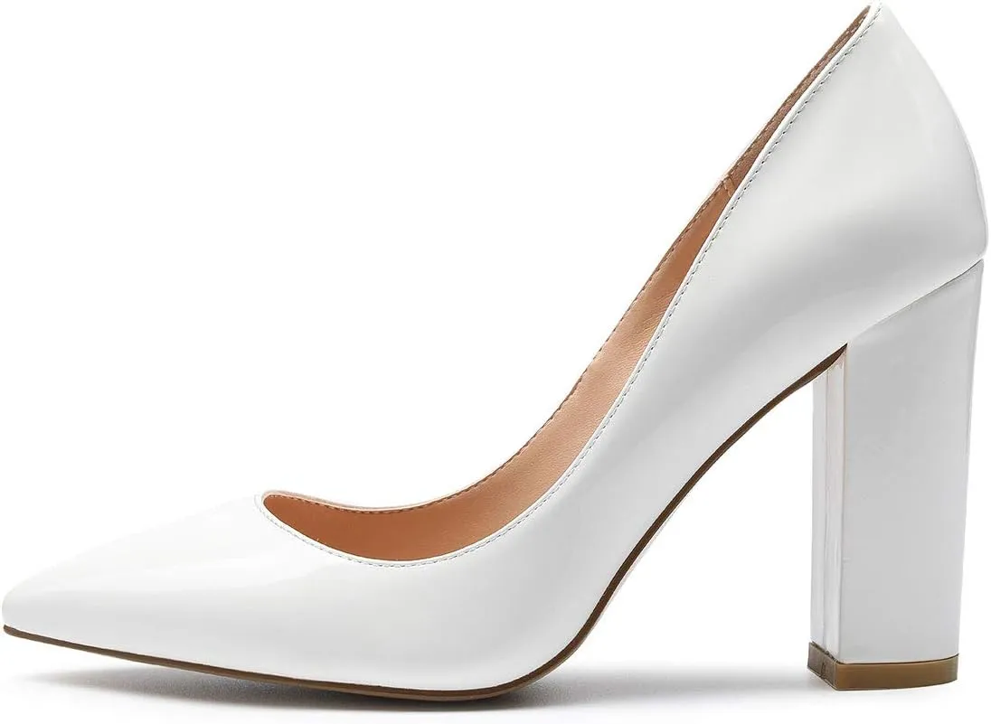 Castamere Womens High Block Heels Pointed Toe Slip-on Pumps 10CM