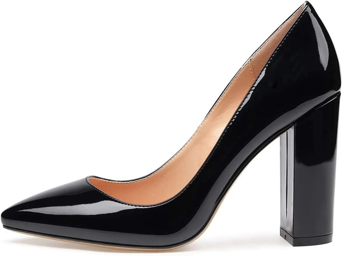 Castamere Womens High Block Heels Pointed Toe Slip-on Pumps 10CM