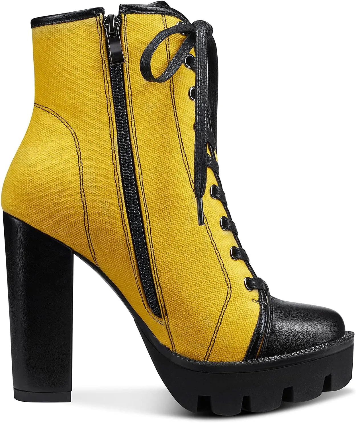 Castamere Womens High Heel Platform Lace Up Booties Chunky Heel Ankle Boots With Zipper Round Toe 12CM Heels