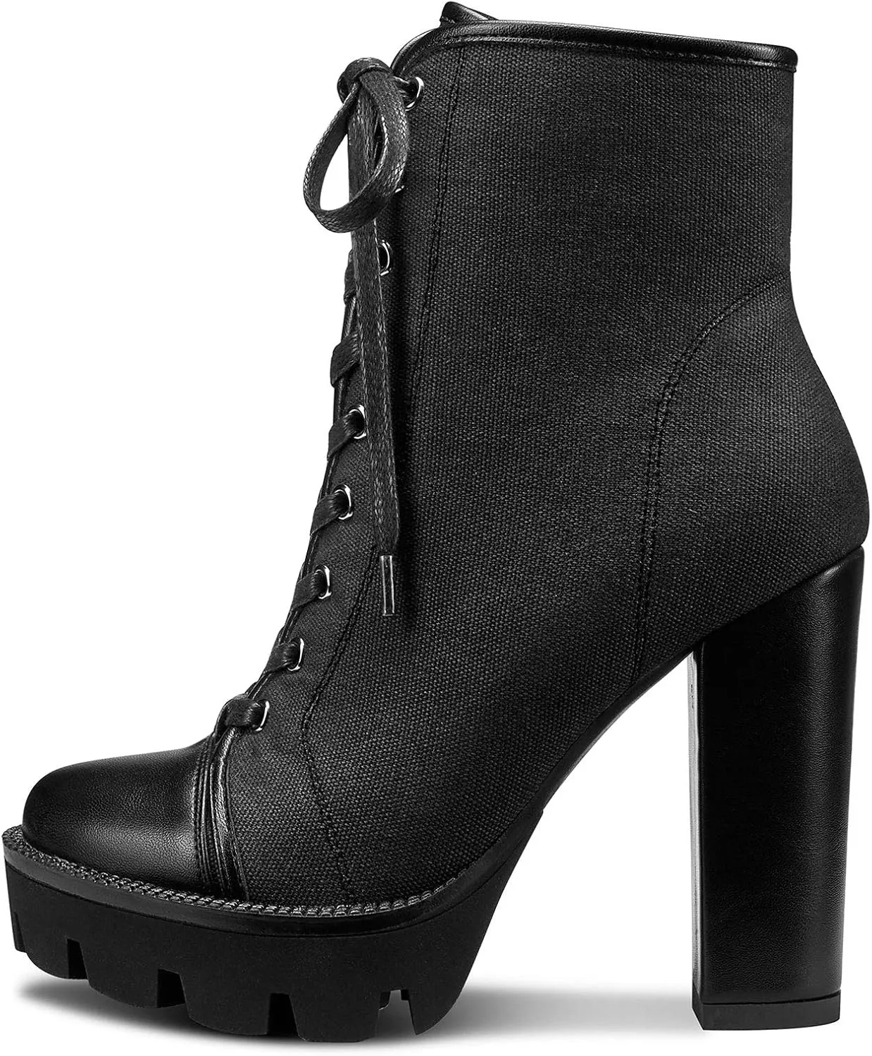 Castamere Womens High Heel Platform Lace Up Booties Chunky Heel Ankle Boots With Zipper Round Toe 12CM Heels