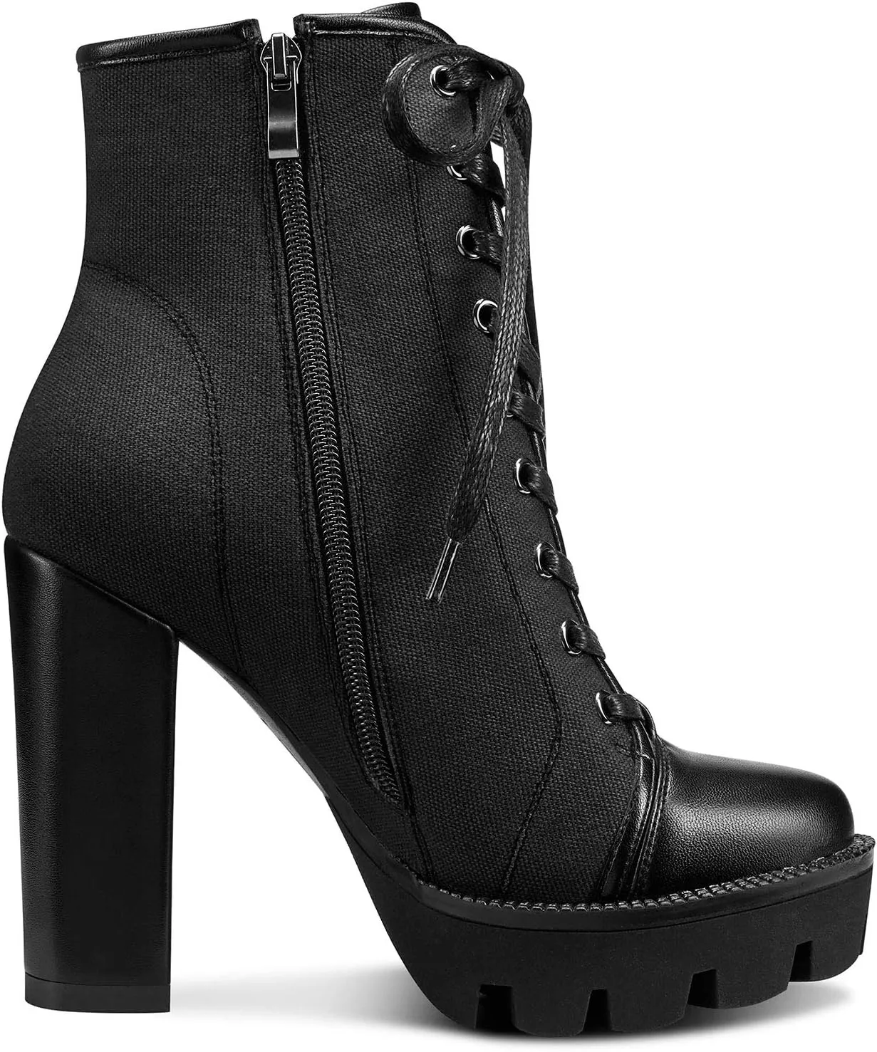Castamere Womens High Heel Platform Lace Up Booties Chunky Heel Ankle Boots With Zipper Round Toe 12CM Heels