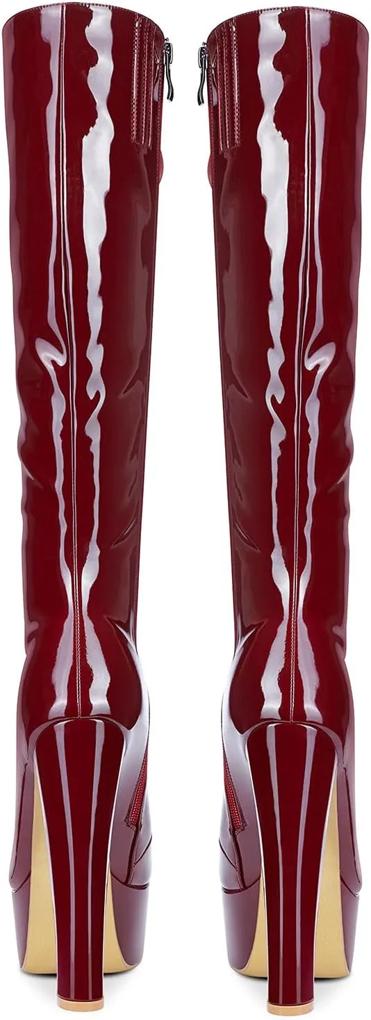 Castamere Womens High Heel Platform Lace Up Boots Chunky Heel Mid-Calf Boot with Zipper Round Toe 6 Inch Heels