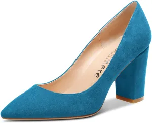 Castamere Womens Mid Chunky Block Heel Pointed Toe Slip-on Office Pumps Wedding Dress Cute Classic Shoes 3" Heels
