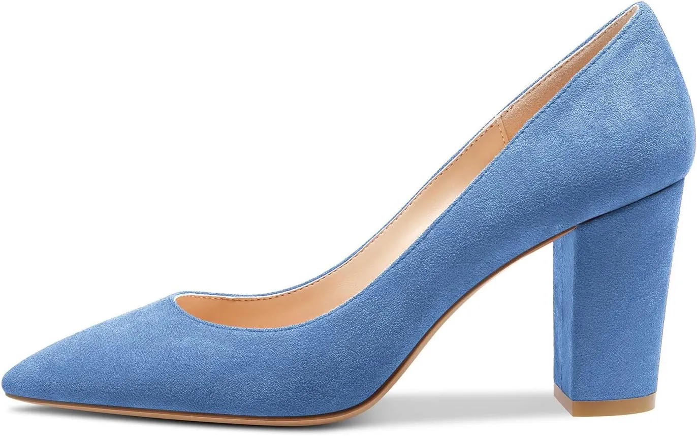 Castamere Womens Mid Chunky Block Heel Pointed Toe Slip-on Office Pumps Wedding Dress Cute Classic Shoes 3" Heels