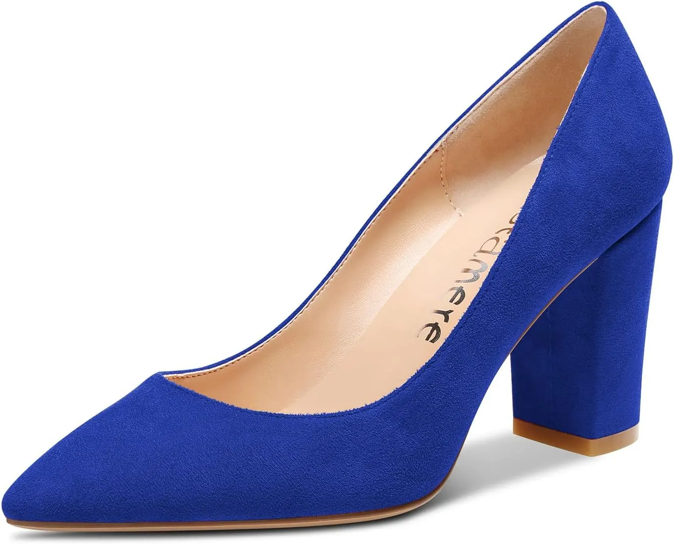 Castamere Womens Mid Chunky Block Heel Pointed Toe Slip-on Office Pumps Wedding Dress Cute Classic Shoes 3" Heels