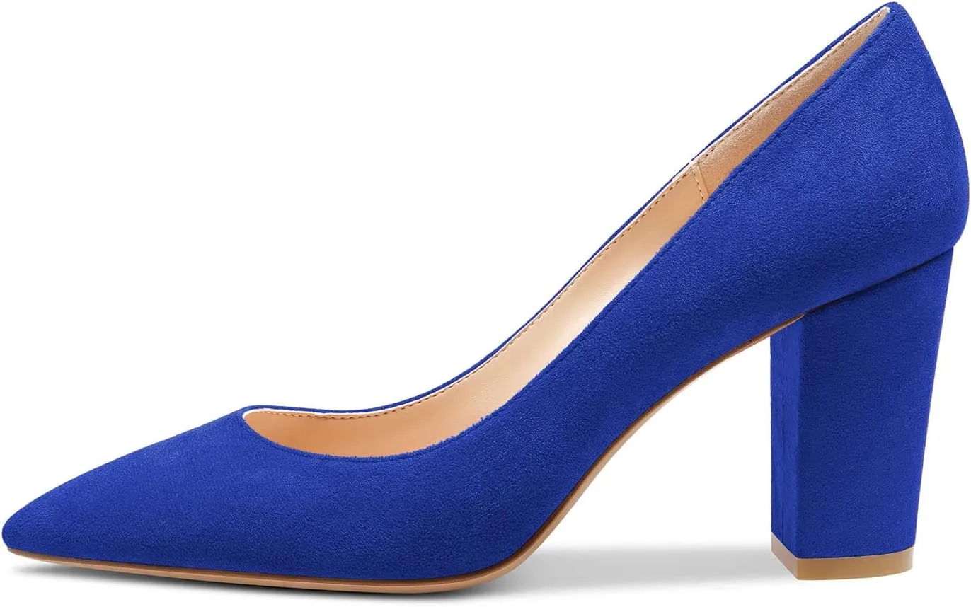 Castamere Womens Mid Chunky Block Heel Pointed Toe Slip-on Office Pumps Wedding Dress Cute Classic Shoes 3" Heels